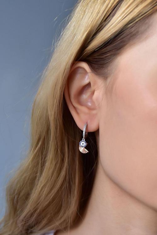 925 Ayar Gümüş Taşlı Nazar Figürlü Halka Küpe