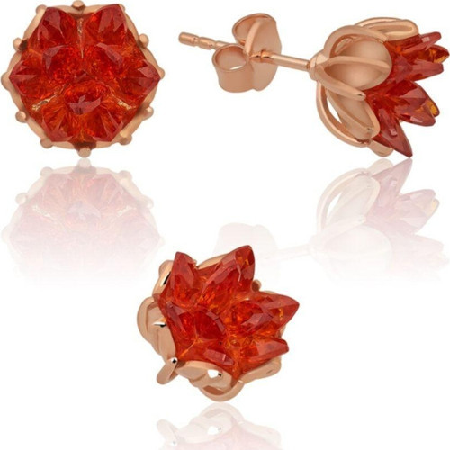 Lotus Çiçeği Küpe Garnet Kırmızı Taşlı Kadın Küpesi Uvps300096
