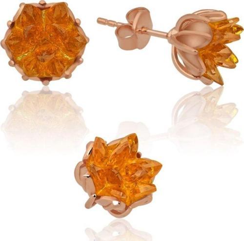 Lotus Çiçeği Küpe Turuncu Taşlı Kadın Küpesi Uvps300092