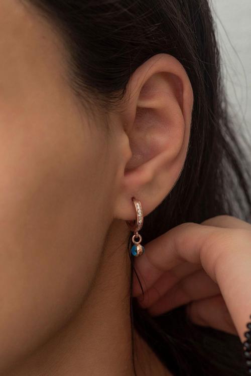 925 Ayar Nazar Gözlü Gümüş Taşlı Halka Küpe