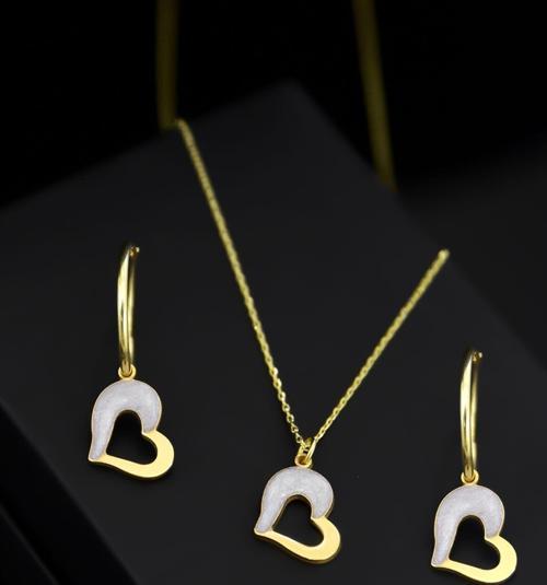 925 Ayar Gümüş Gold Kaplama Sedef Mineli Kalp Kolye Ve Küpe Kadın Set Uvpts600004