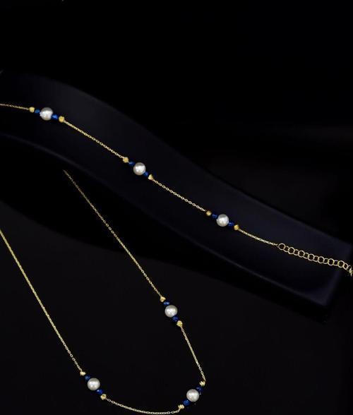 925 Ayar Gümüş Gold Kaplama Üçlü Incili , Lacivert Kare Boncuklu Set