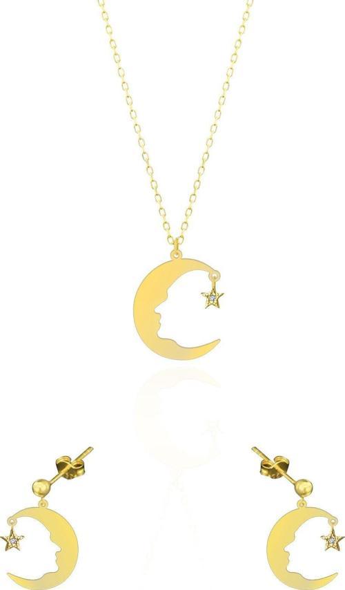925 Ayar Gümüş Gold Kaplama Atatürk Silüeti Kolye Ve Küpe Takım Uvps102258