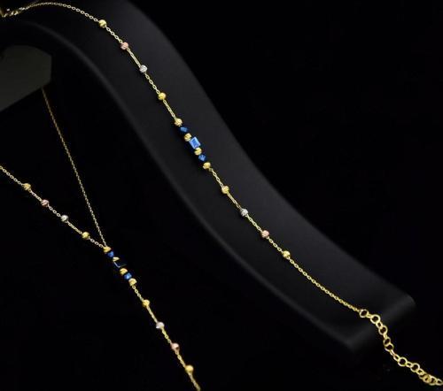925 Ayar Gümüş Gold Kaplama Kayan Dorika Toplu , Lacivert Kare Boncuklu Set