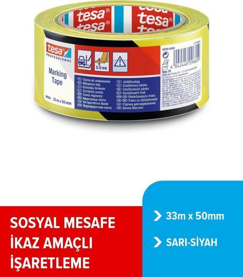 33 m x50 mm, Sarı-Siyah Yer İşaretleme Ve İkaz Bandı