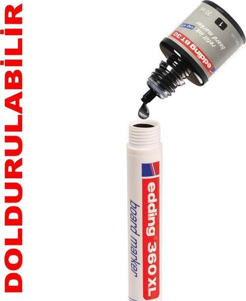 20 Adet Siyah Beyaz tahta kalemi 360XL + 1 Adet Siyah Mürekkep 30 ml. set