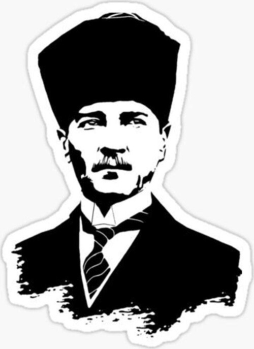 Atatürk Sticker Yapıştırması Siyah Renk 18 Cm