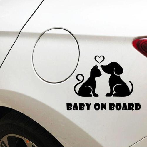 Arabada Bebek Kedi Ve Köpek Var Sticker Yapıştırması Siyah