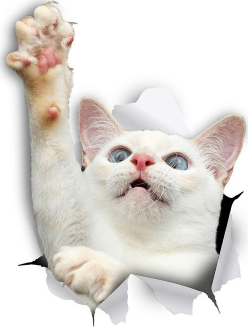 Beyaz Ulaşan Kedi Sevimli Araba Çıkartması 18cm