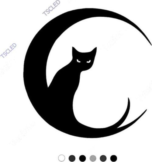Ay Üzerinde Bekleyen Kedi Etiket Sticker