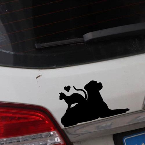 Kedi Köpek Dostluğu Araba bağaj kapısı Sticker Siyah Renk 15CM
