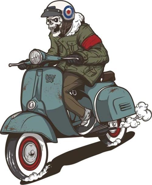 Scooter Kullanan Motorsikletli Iskelet , Araç , Laptop Ve Araç Sticker 19CM