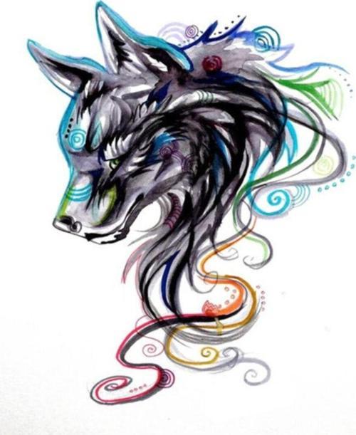 Tribal Kurt Araba Sticker Sulu Boya Desenli Renkli Baskı