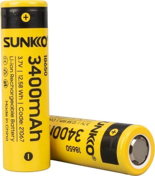 Sunkko 3.7 Volt 3400 Mah 18650 Şarj Edilebilir Pil 2 Adet Lityum İon Şarjlı Pil 18x65mm