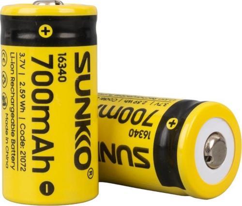 Sunkko 3.7 Volt 700 Mah 16340 Şarj Edilebilir Pil 2 Adet Lityum İon Şarjlı Pil 16x34mm
