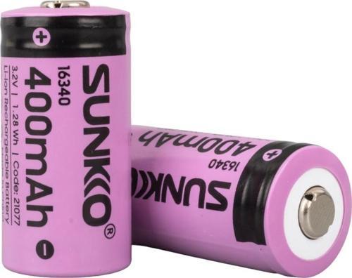 Sunkko Irf 3.2 Volt 400 Mah 16340 Şarj Edilebilir Pil 2 Adet Lityum İon Şarjlı Pil 16x34mm