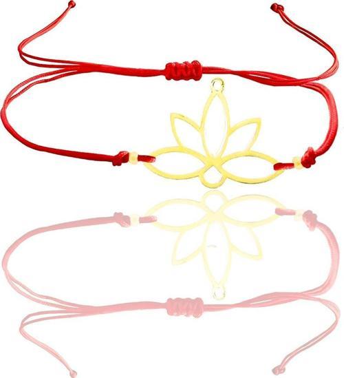 Gümüş altın yaldızlı lotus yaşam çiçeği kırmızı ipli bileklik 