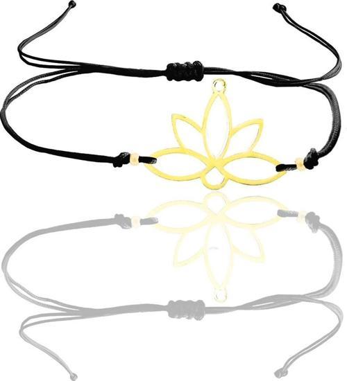 Gümüş altın yaldızlı lotus yaşam çiçeği siyah ipli bileklik 