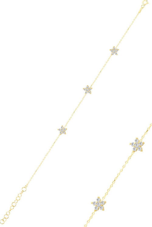 Gümüş altın yaldızlı zirkon taşlı çiçek bileklik