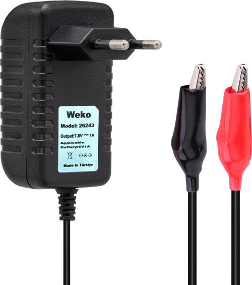 7.8 Volt 1 Amper Krokodil Uçlu Priz Tip Yerli Üretim Akü Şarj Cihazı Adaptörü 6V-1A İçin Uyumlu