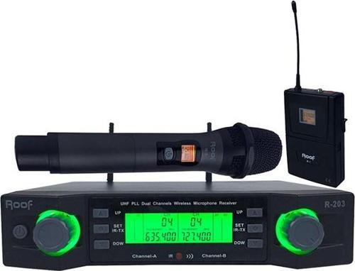 R-203 1 El 1 Yaka 2 Kanal UHF Okul Cami Konferans Salonları İçin Telsiz Mikrofon Kablosuz El Yaka Mikrofonu