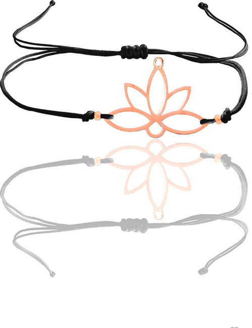 Gümüş lotus rose yaşam çiçeği siyah ipli bileklik