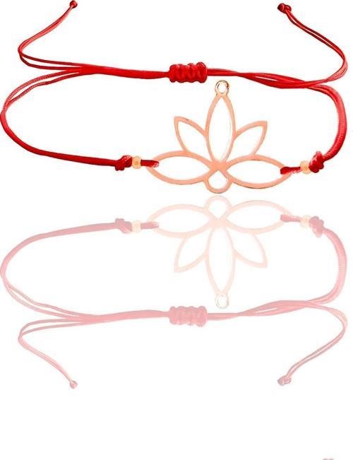 Gümüş rose lotus yaşam çiçeği kırmızı ipli bileklik 
