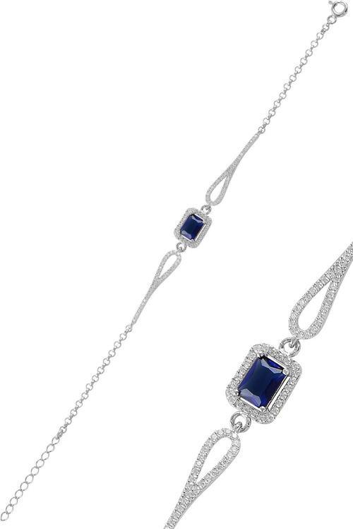 Gümüş rodyumlu pırlanta modeli safir ve zirkon taşlı  baget  bileklik  