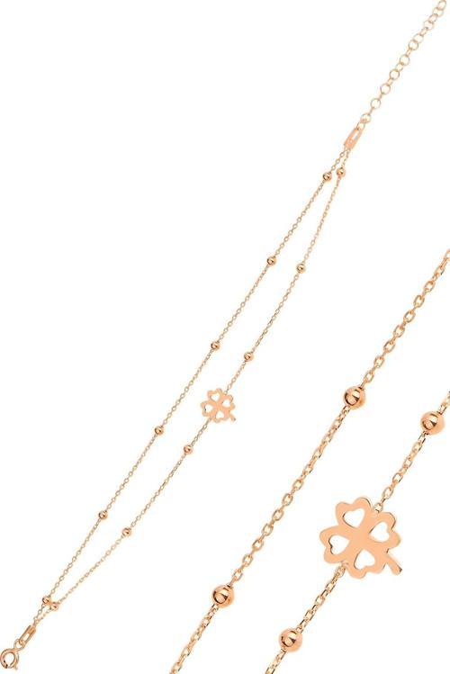 Gümüş rose top top çift zincirli yonca bileklik