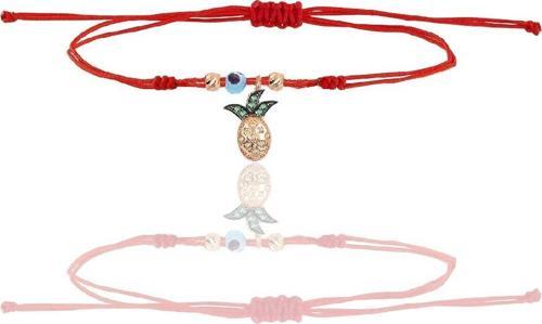 Gümüş rose zirkon taşlı nazarlı ananas ipli şans bileklik 