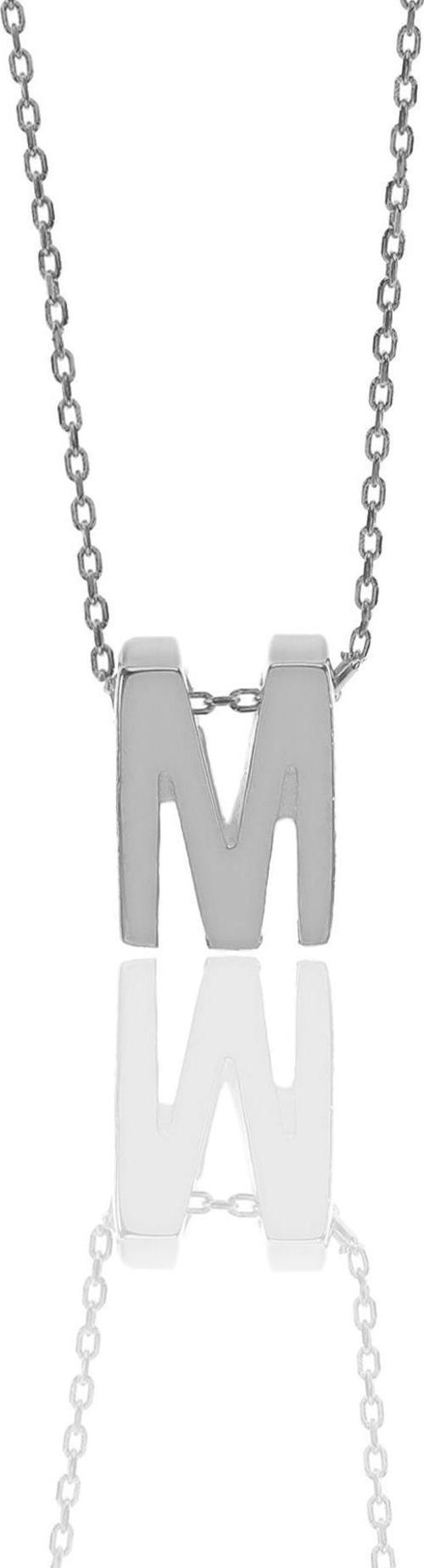 Gümüş rodyumlu üç boyutlu minimal M harf kolye