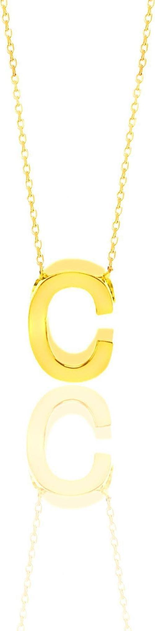 Gümüş altın yaldızlı üç boyutlu minimal C harf kolye 