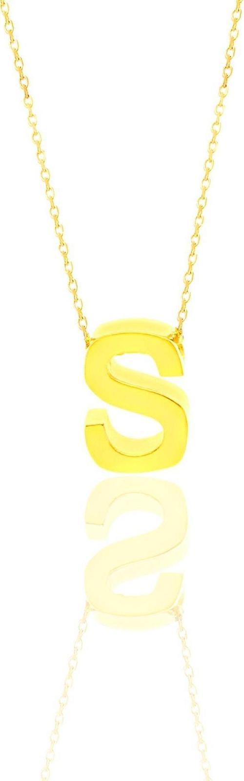 Gümüş altın yaldızlı üç boyutlu minimal S harf kolye 