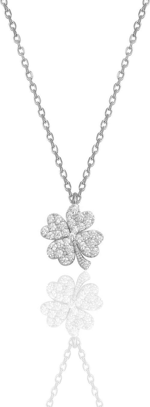 Gümüş rodyumlu zirkon taşlı dört yapraklı yonca kolye 