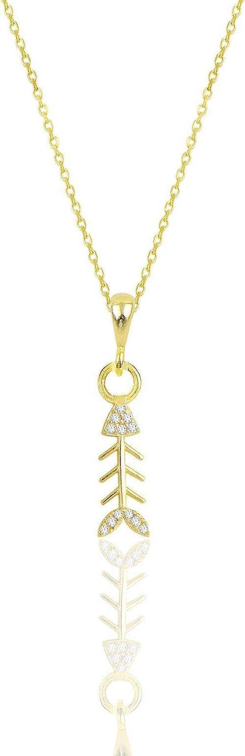 Gümüş altın yaldızlı zirkon taşlı balık kılçığı modeli kolye