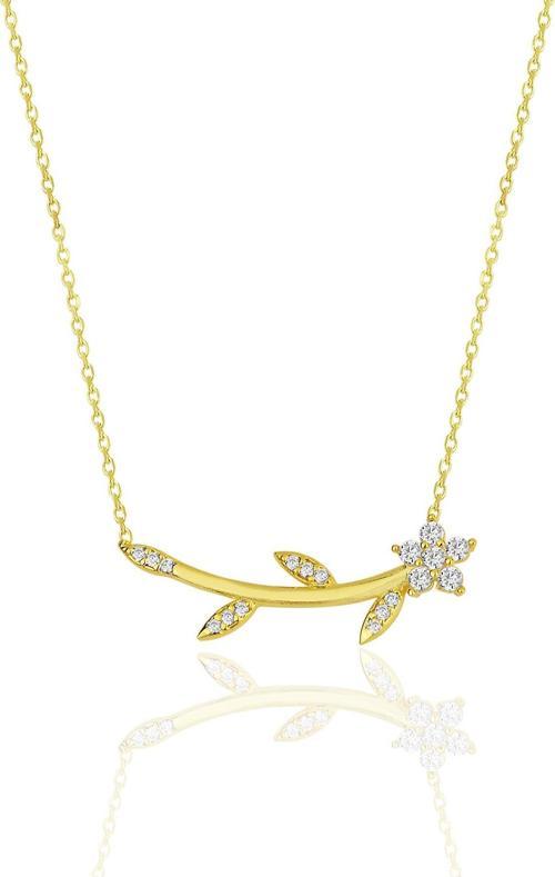 Gümüş altın yaldızlı zirkon taşlı çiçek kolye 