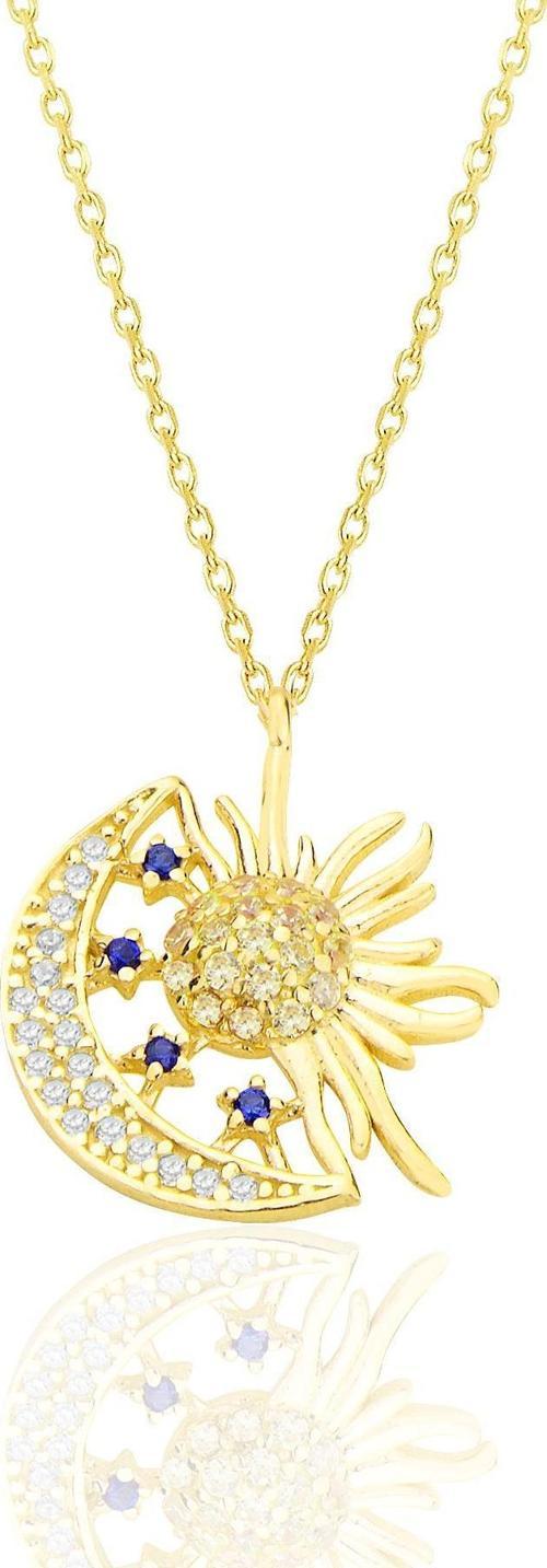 Gümüş altın yaldızlı zirkon taşlı gece gündüz kolye 