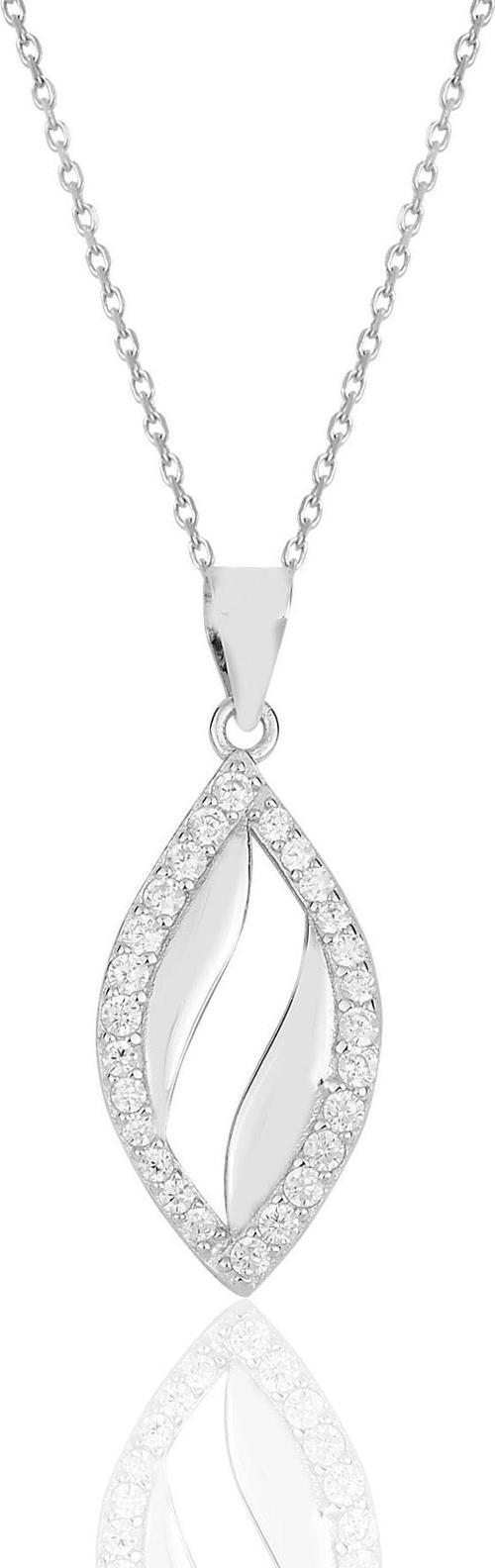 Gümüş rodyumlu zirkon taşlı mekik kolye. 