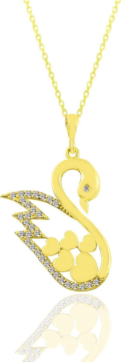 Gümüş altın yaldızlı zirkon taşlı kalpli kuğu kolye