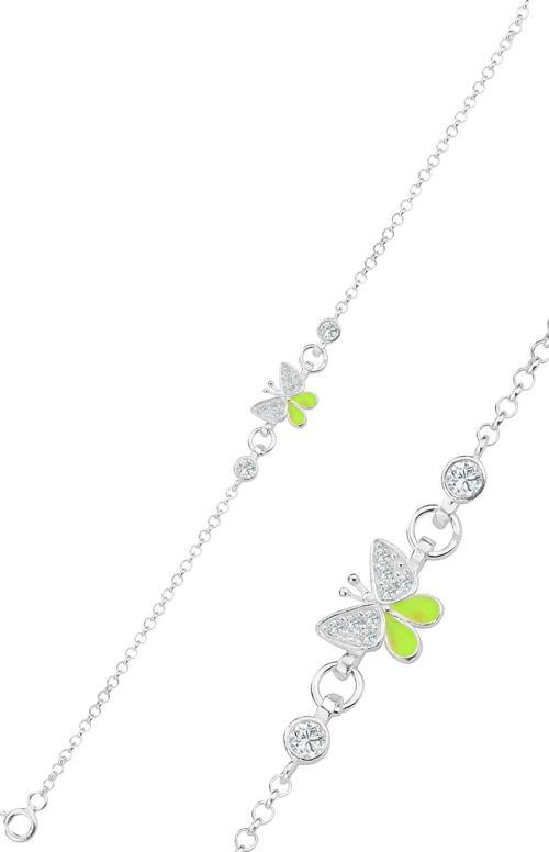 Gümüş zirkon taşlı yeşil mineli kelebek modeli çocuk bileklik 