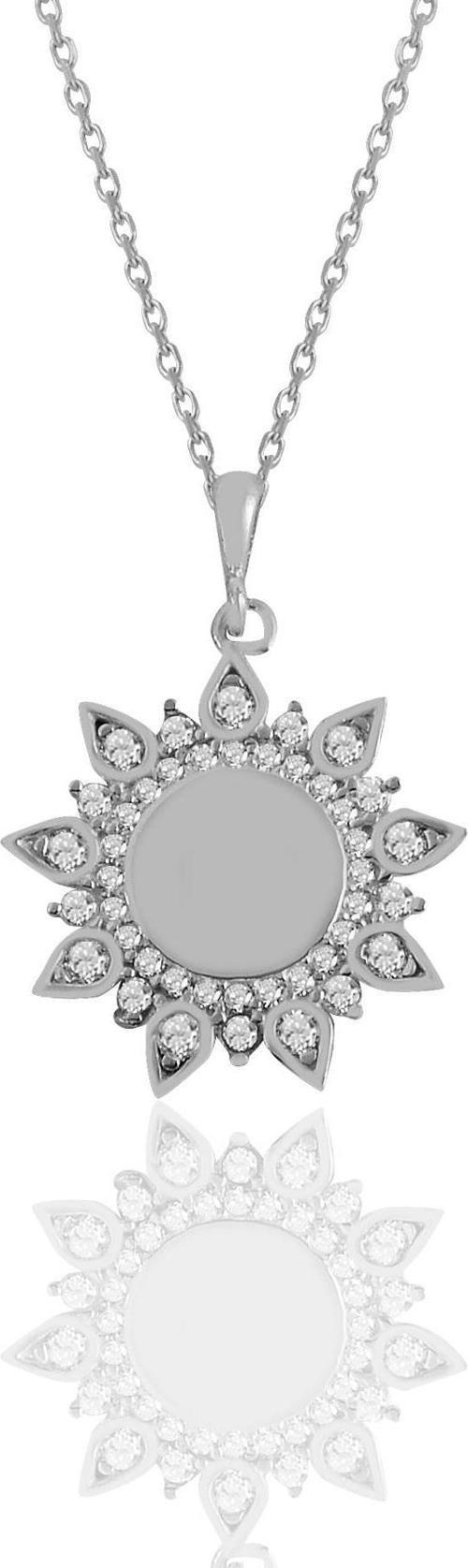 Gümüş rodyumlu zirkon taşlı sunflowers güneş kolye 