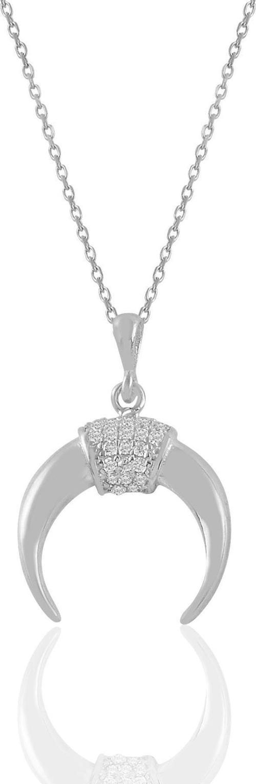 Gümüş rodyumlu zirkon taşlı ters hilal kolye