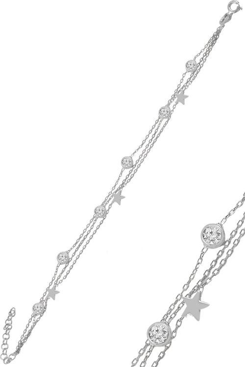 Gümüş rodyumlu zirkon taşlı yıldız figürlü bileklik 