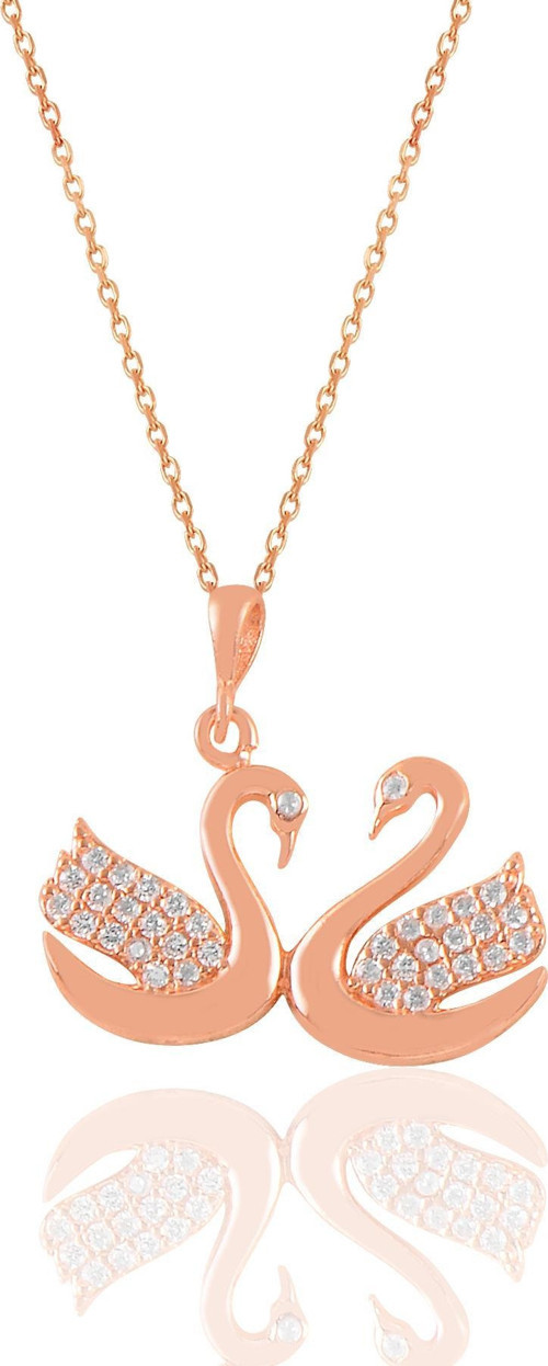 Gümüş rose zirkon taşlı çift kuğu kolye