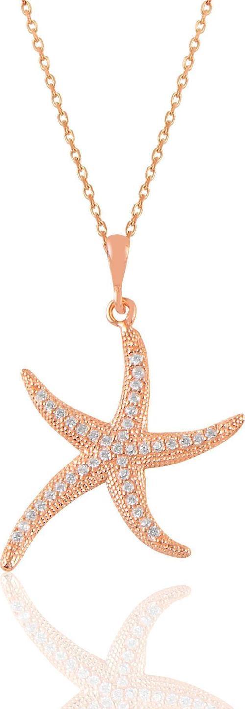 Gümüş rose zirkon taşlı deniz yıldızı kolye 