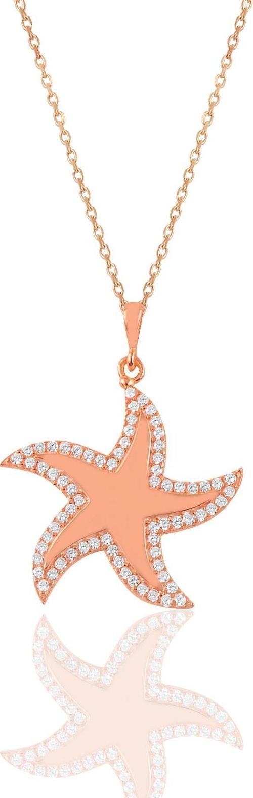 Gümüş rose zirkon taşlı deniz yıldızı kolye 