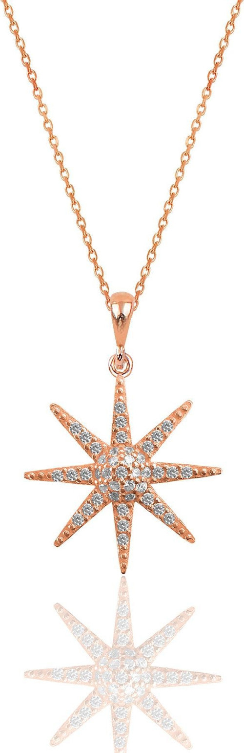 Gümüş rose zirkon taşlı güneş kolye