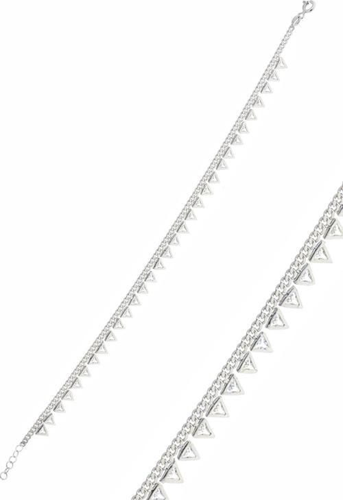 Gümüş rodyumlu zirkon taşlı  gurmet zincirli piramit halhal 