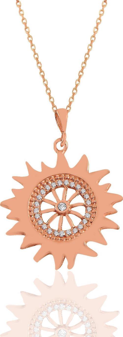 Gümüş rose zirkon taşlı şems kolye 