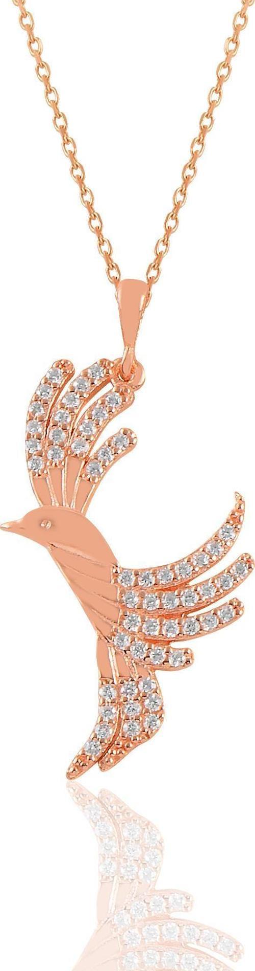 Gümüş rose zirkon taşlı simurg kolye 